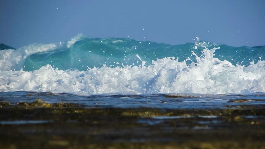 wave, smashing, sea, beach, nature, spray, foam, power, energy HD wallpaper