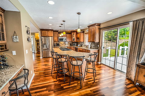 brown and black kitchen center island, Center, Island, Deck HD wallpaper