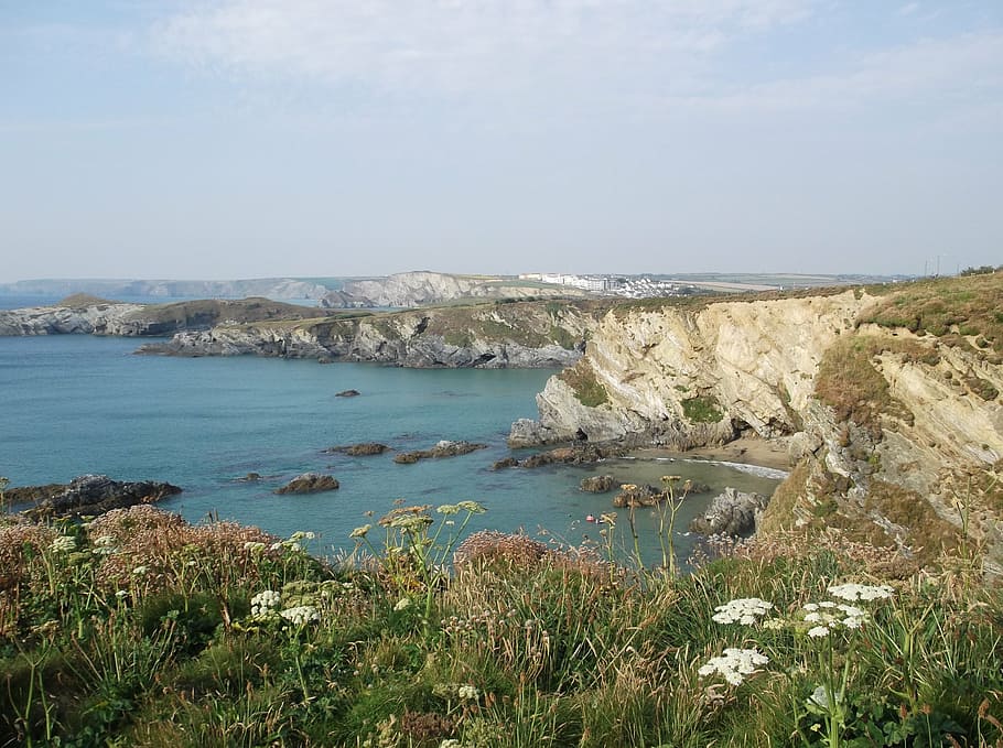 cliff, summer, coast, landscape, vacation, sea, view, cornwall HD wallpaper