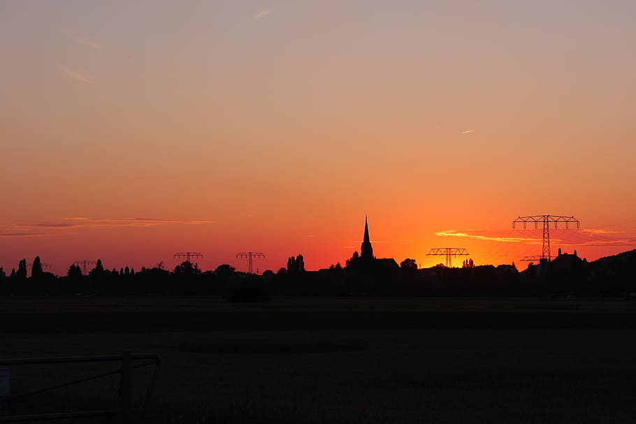 sunset, evening, silhouette, radebeul, dusk, sky, evening sky HD wallpaper