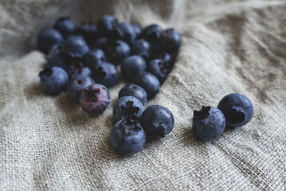 blueberries placed on gray textile, untitled, blueberry, fruit HD wallpaper