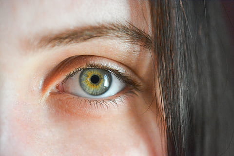 close-up photo of green and yellow human left eye with black hair HD wallpaper