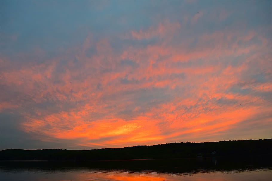 lake, sunset, colors, sky, clouds, water, landscape, nature HD wallpaper