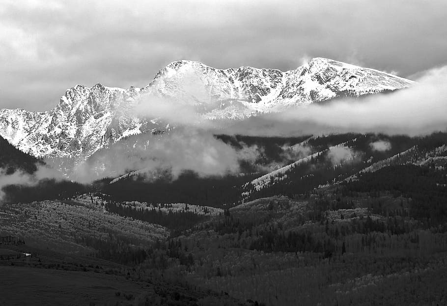 black-and-white, mountains, nature, landscape, mountain Peak HD wallpaper