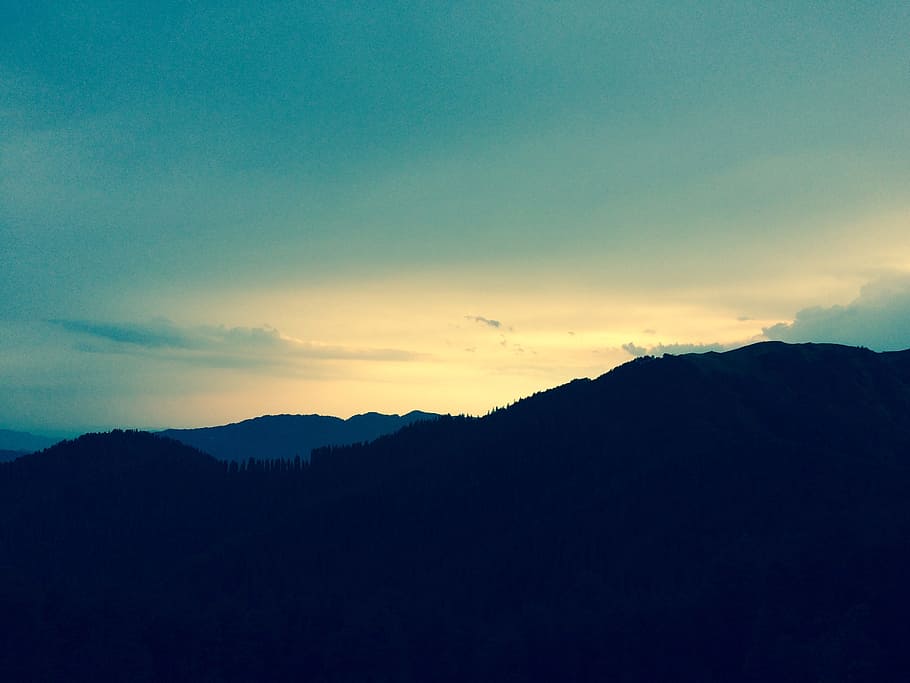 sunset, sky, india, blue, mountains, nature, ridges, blue sky HD wallpaper