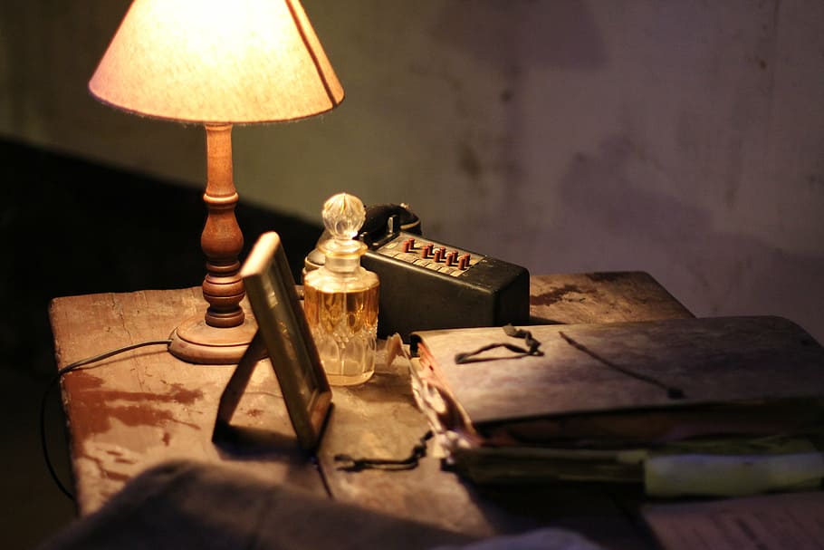 brown table lamp on table, document, paper, former war, forms HD wallpaper