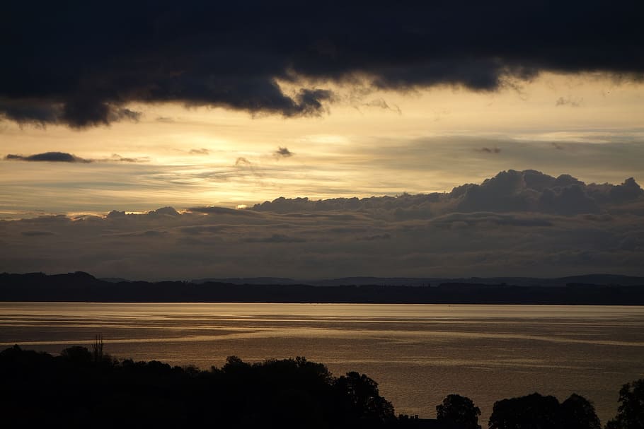 sky, lake, clouds, alps, switzerland, neuchâtel, landscape HD wallpaper