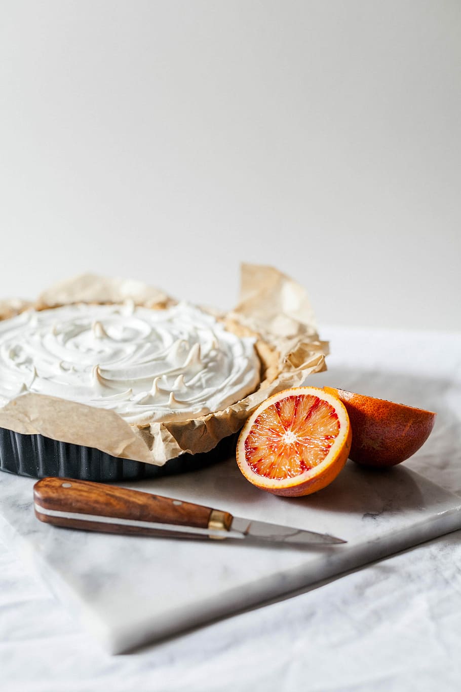 sliced orange fruits and white cupcake, meringue pie and grapefruit HD wallpaper