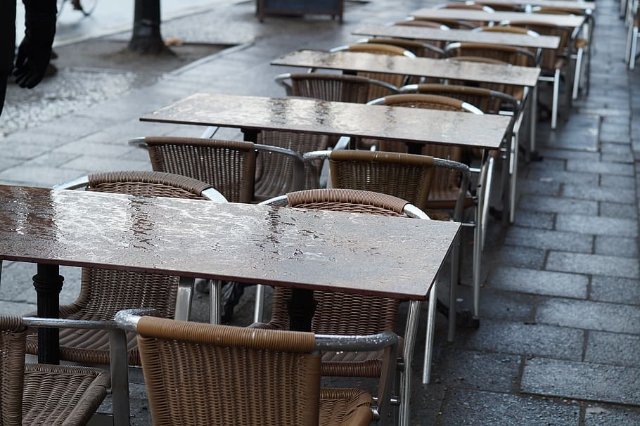 Berlin, Table, Café, Sorrow, rain, chair, restaurant, cafe, HD wallpaper