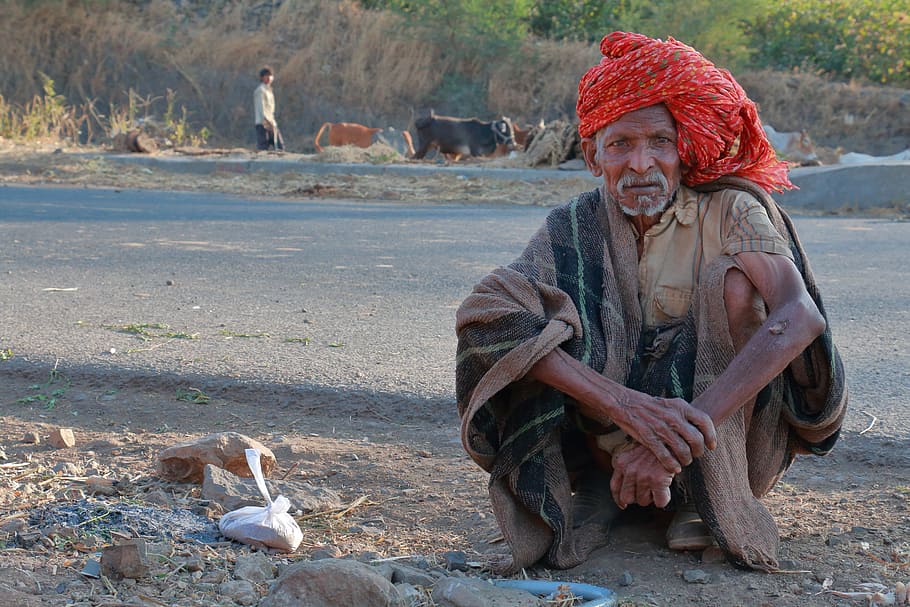 old man, roadside, herder, madhya pradesh, india, one person, HD wallpaper