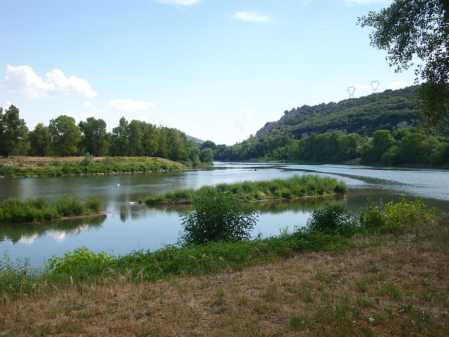France, Clouds, Landscape, River, sky, water, shoreline, nature HD wallpaper