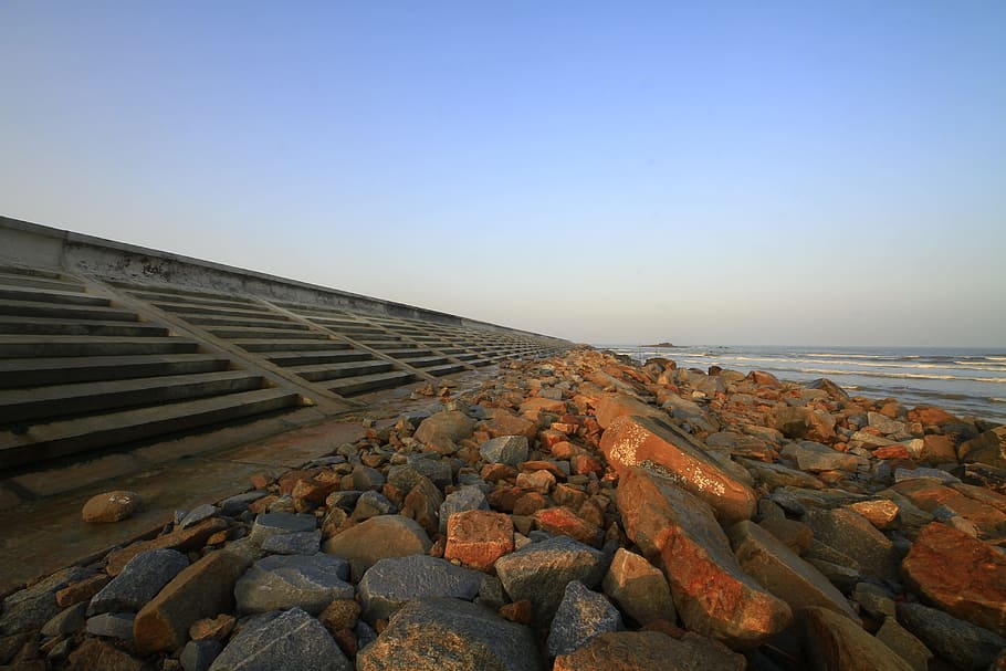 coast, beach, moisture provide, sky, solid, rock, sea, rock - object HD wallpaper