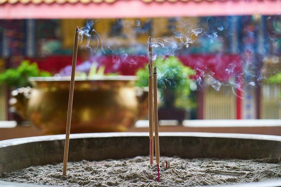 selective focus photography of chopstick, incense, deans, worship, HD wallpaper