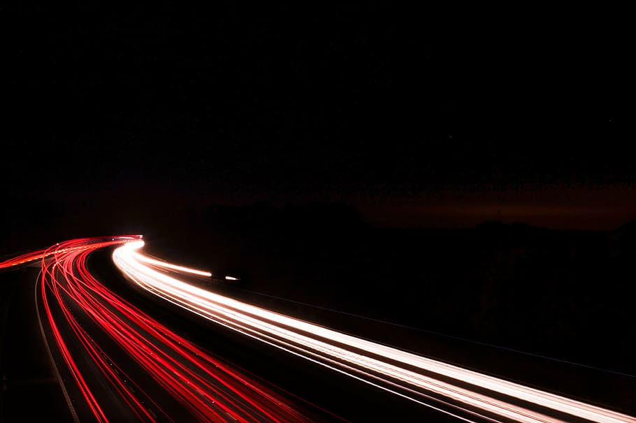 timelapse photography of cars at nighttime, highway, empty space HD wallpaper