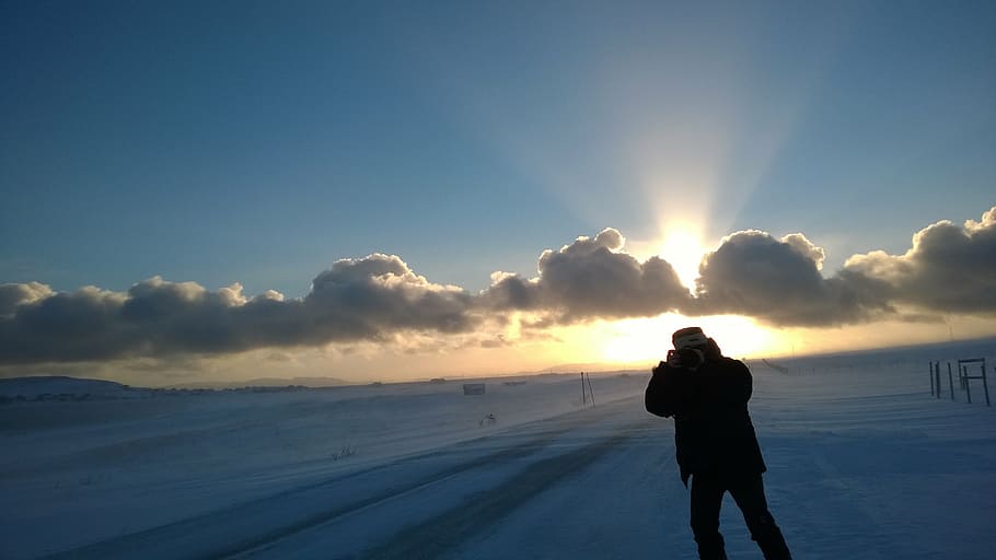 photographer, varanger, finnmark, sky, one person, standing HD wallpaper