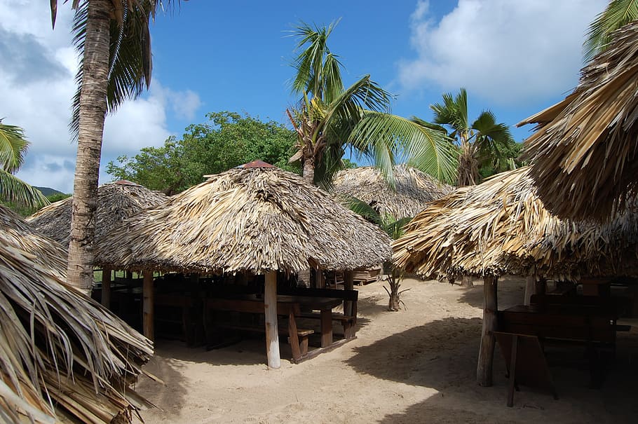 hut, caribbean, thatched, roof, tropical, tropics, island, sand HD wallpaper