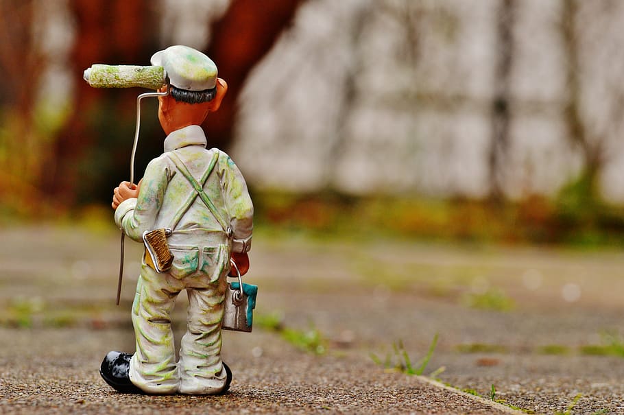 male painter figurine on ground, delete, work, figure, painter working HD wallpaper