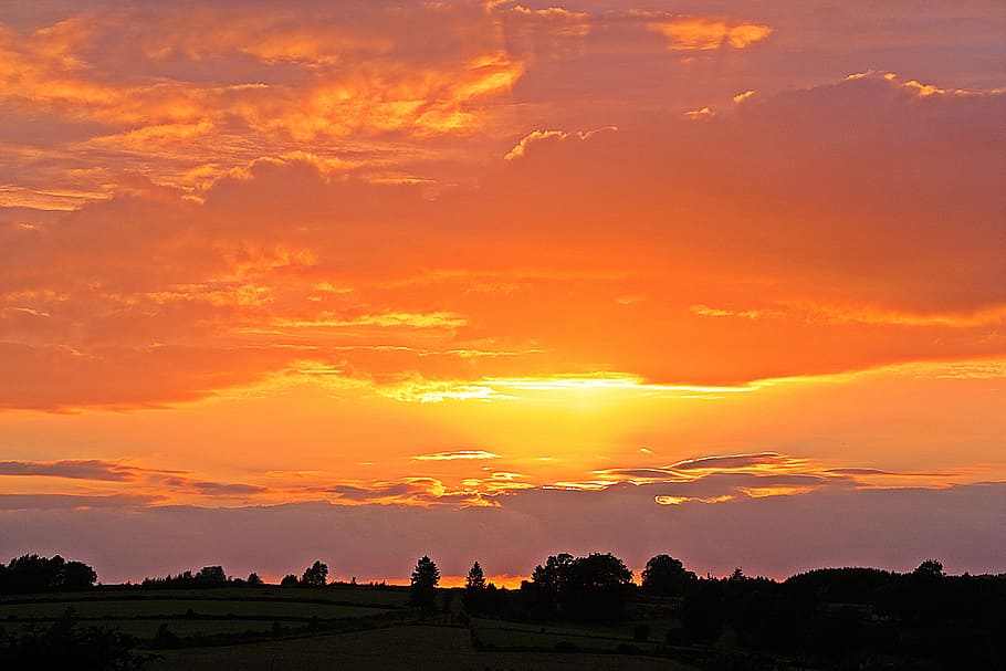 Sunset, Setting Sun, abendstimmung, evening sky, clouds, dark clouds HD wallpaper