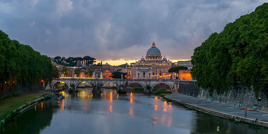 white painted mosque druing golden hour, bridge, sant' angelo, HD wallpaper