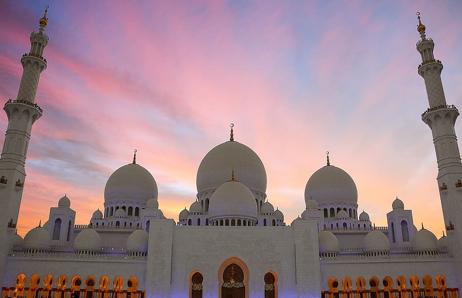 white dome concrete mosque, sheikh zayed mosque, grand mosque