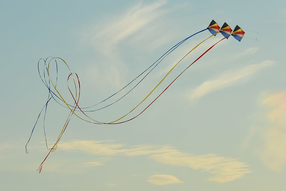 wind kite, blue sky, air, clouds, flying, cloud - sky, kite - toy HD wallpaper