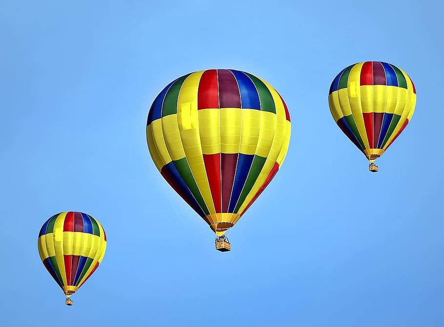 three multicolored balloons, technology, nature, live, air vehicle HD wallpaper