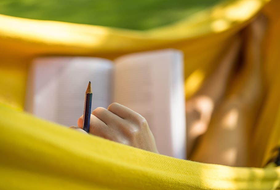 closeup photo of black pencil, woman, studying, book, student HD wallpaper