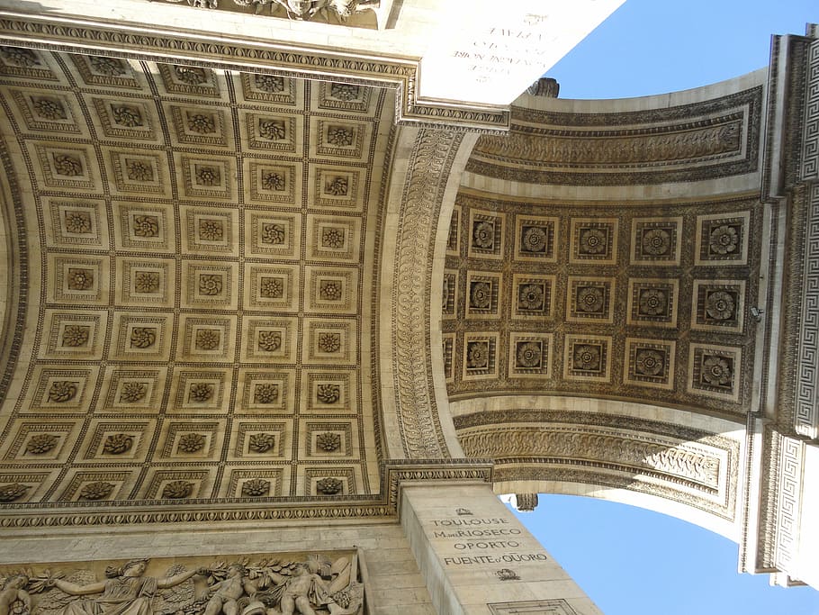 arch of triumph, paris, france, champs elysees avenue, ceiling, HD wallpaper