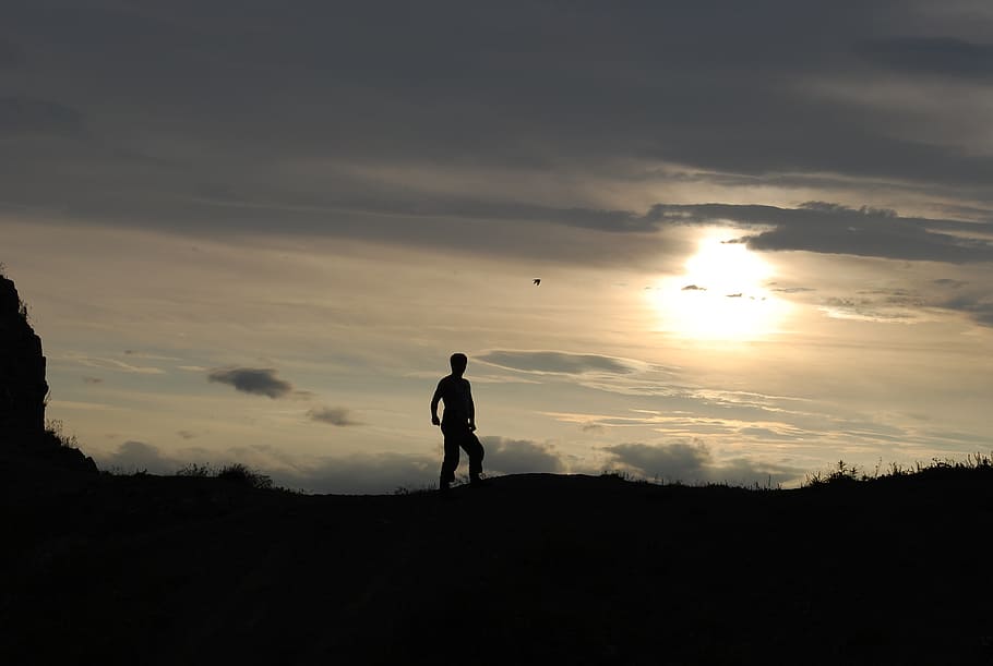 man, nature, sunset, sky, clouds, dahl, silhouette, cloud - sky HD wallpaper