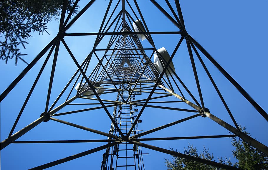 cell tower, mobile mast, microwave tower, antenna, sky, electricity pylon