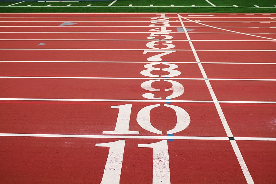 race track, track and field atlethics, athletic, numbers, lines, HD wallpaper