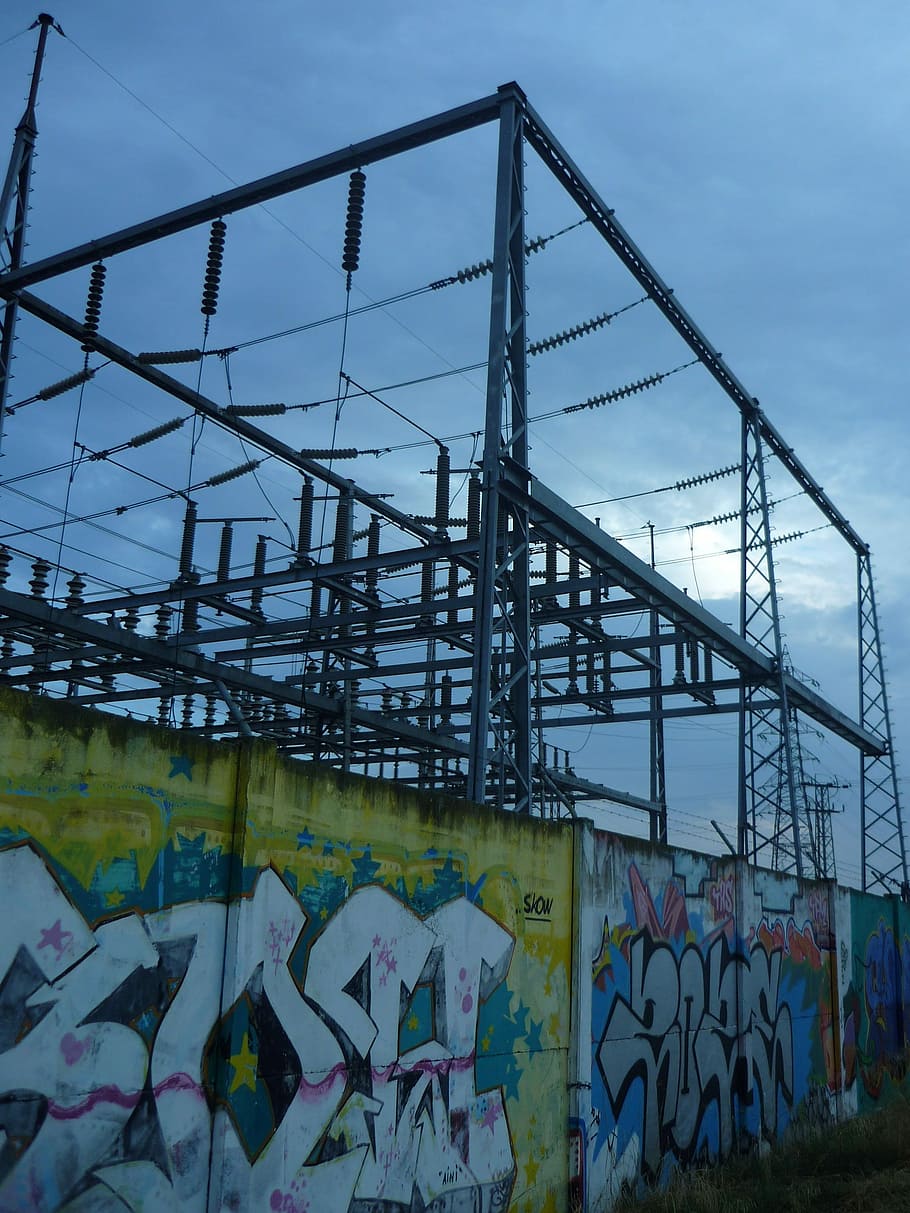 Electrical Substation, Electricity, energy, supply, wall, graffiti, HD wallpaper
