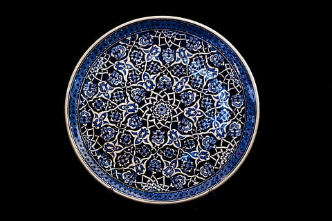 round blue floral tray, Tile, Handicrafts, Plate, increased HD wallpaper