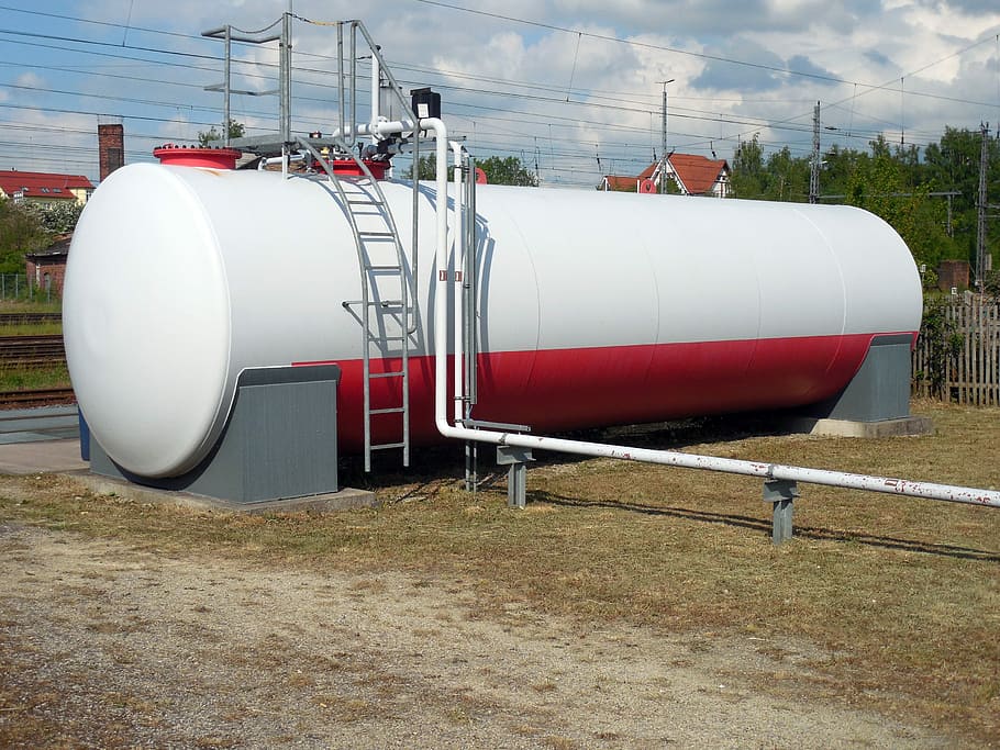 white and red storage tank during day, Tank, Container, Diesel, Fuel HD wallpaper