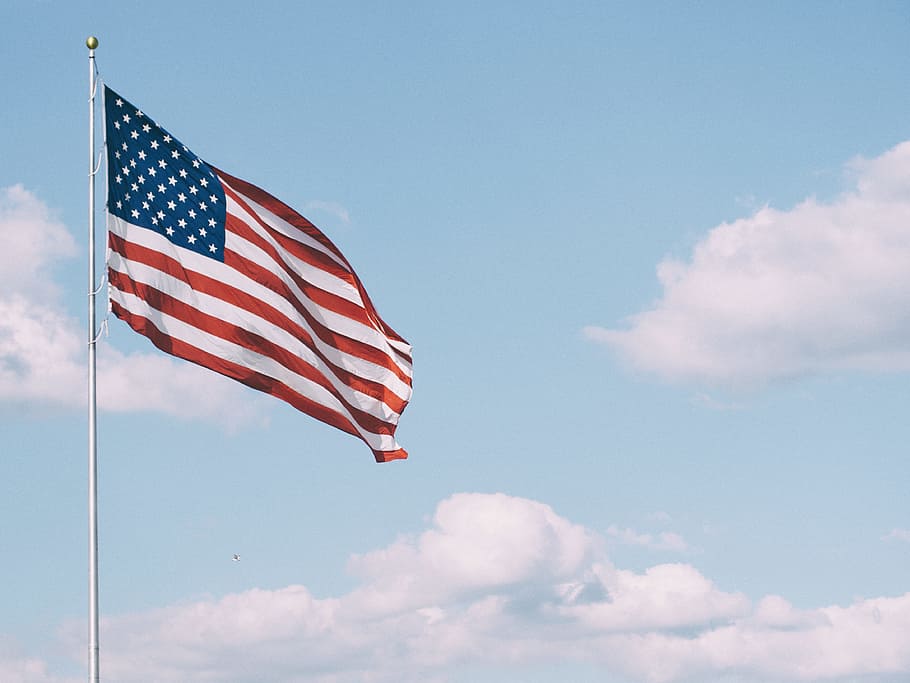 flag of U.S.A. under white clouds during daytime, American Flag on flag pole during day time, HD wallpaper