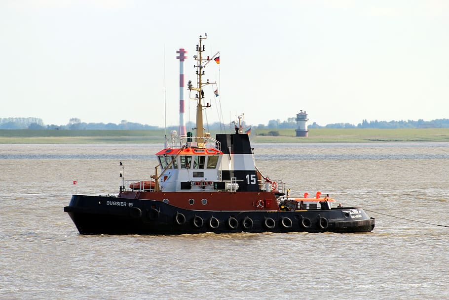 Tug, Ship, Elbe, Boot, schleppdampfer, military, day, side view HD wallpaper
