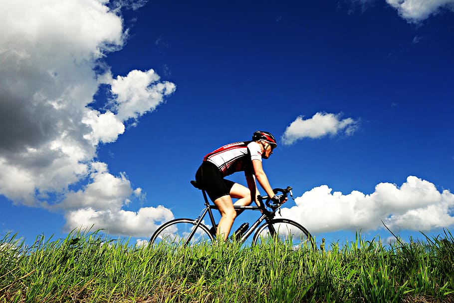 nature, sky, person, clouds, bicycle, bicyclist, bike, biker, HD wallpaper