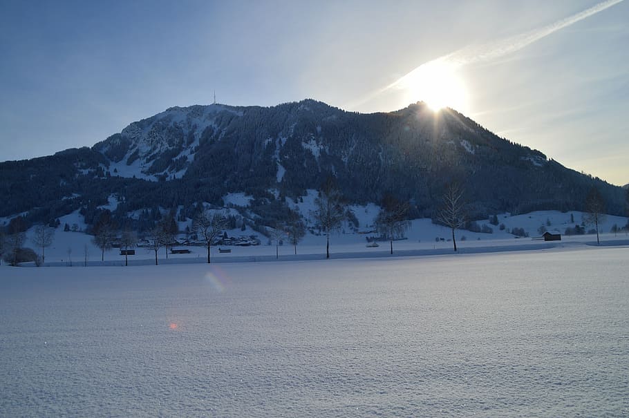 winter, sunrise, cold, allgäu, greened, cold temperature, snow HD wallpaper