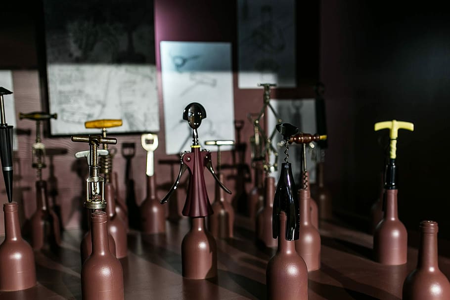 Various art installations at an exposition, design, gallery, bottle HD wallpaper
