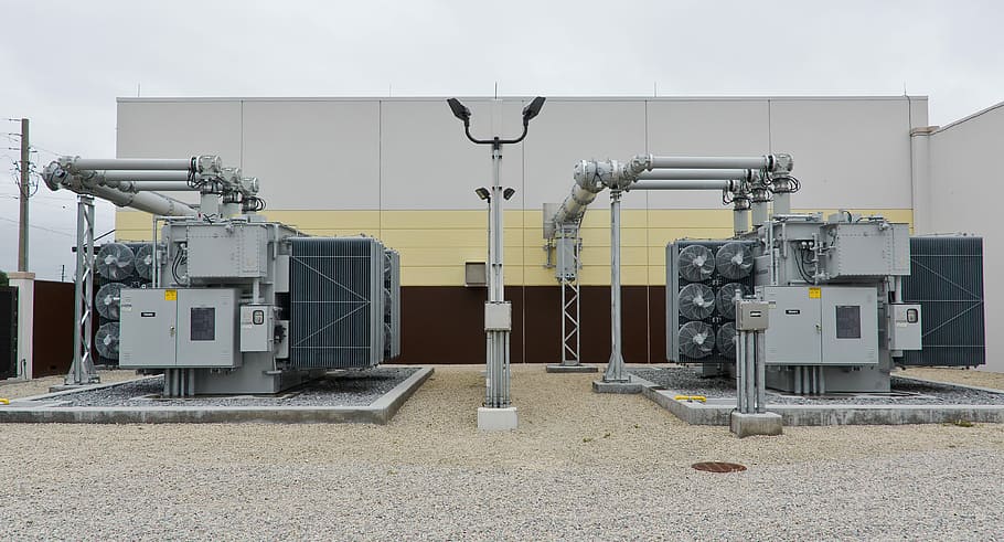 gray and black industrial machine, transmission generator, public power