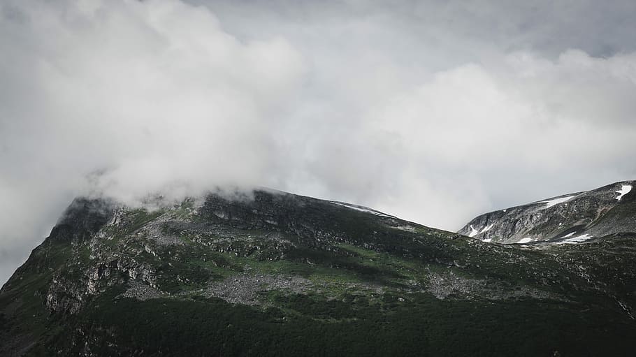 gray mountain covered in sea of cloud, mountain and clouds, rock HD wallpaper