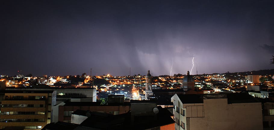 storm, rays, thunder, armenia, architecture, night, city, building exterior HD wallpaper