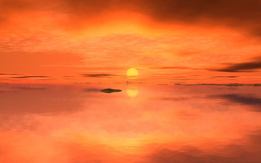 body of water during sunset, sunrise, evening, morning, abendstimmung HD wallpaper