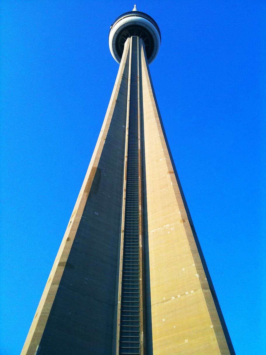 cn tower, toronto, blue, canada, low angle view, architecture HD wallpaper