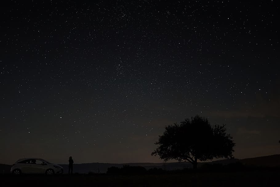 starry sky, astro, night, space, auto, milky way, night sky HD wallpaper