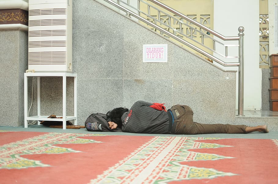 sleep, beggars, floor, one person, full length, lying down HD wallpaper