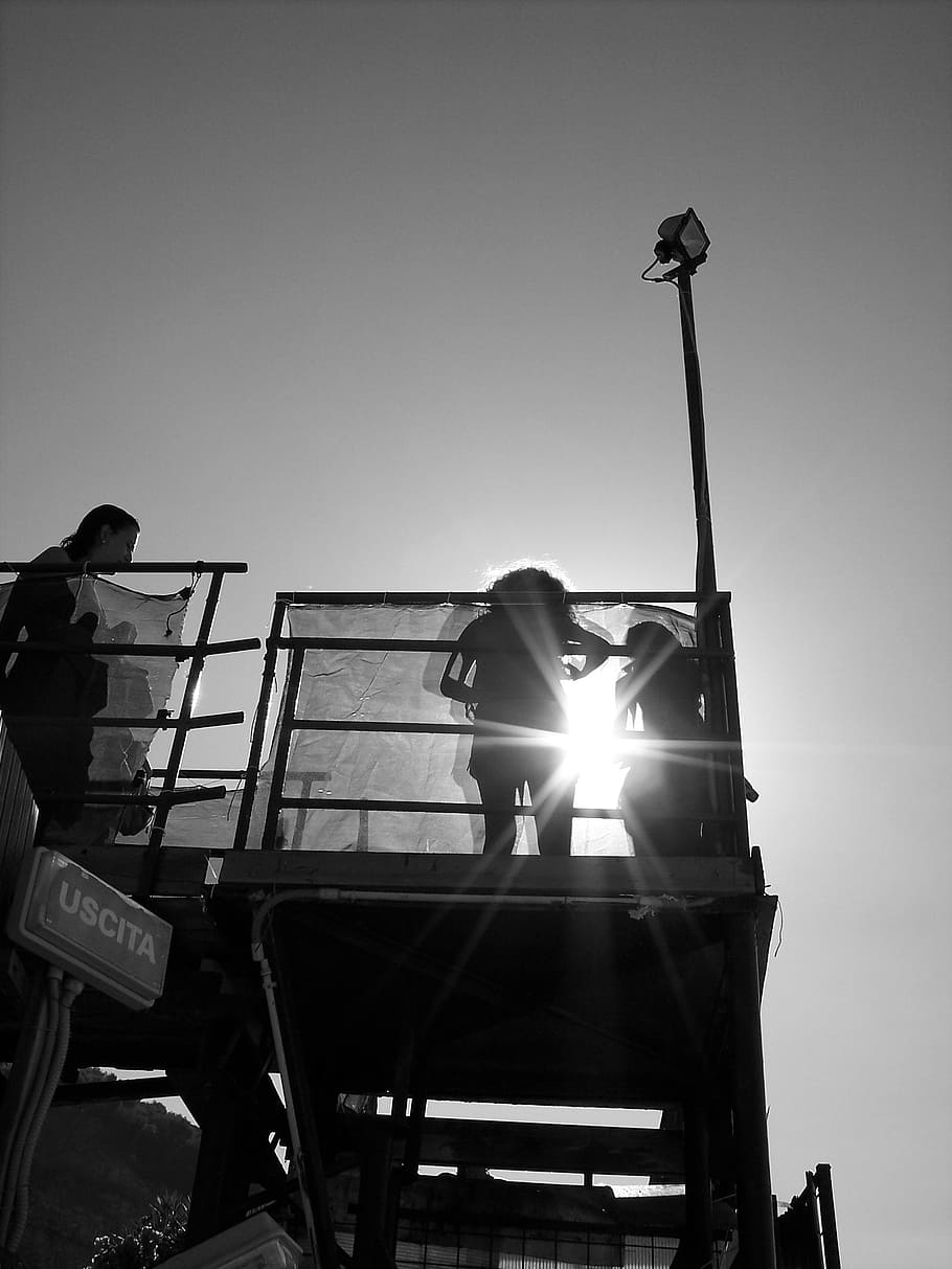 backlight, silhouette, shadow, silhouettes, sky, low angle view HD wallpaper