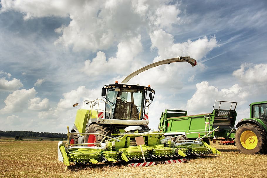 green combination harvester, combine harvester, agricultural machine