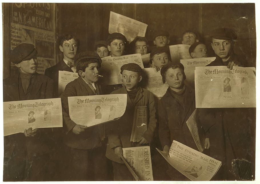 boy holding newspaper, Child Labor, Boys, Group, press, historic, HD wallpaper