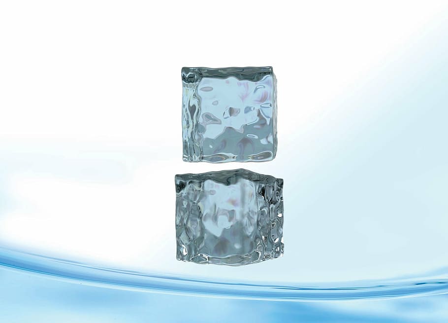 two clear glass decorations illustration, ice, cubes, blue HD wallpaper